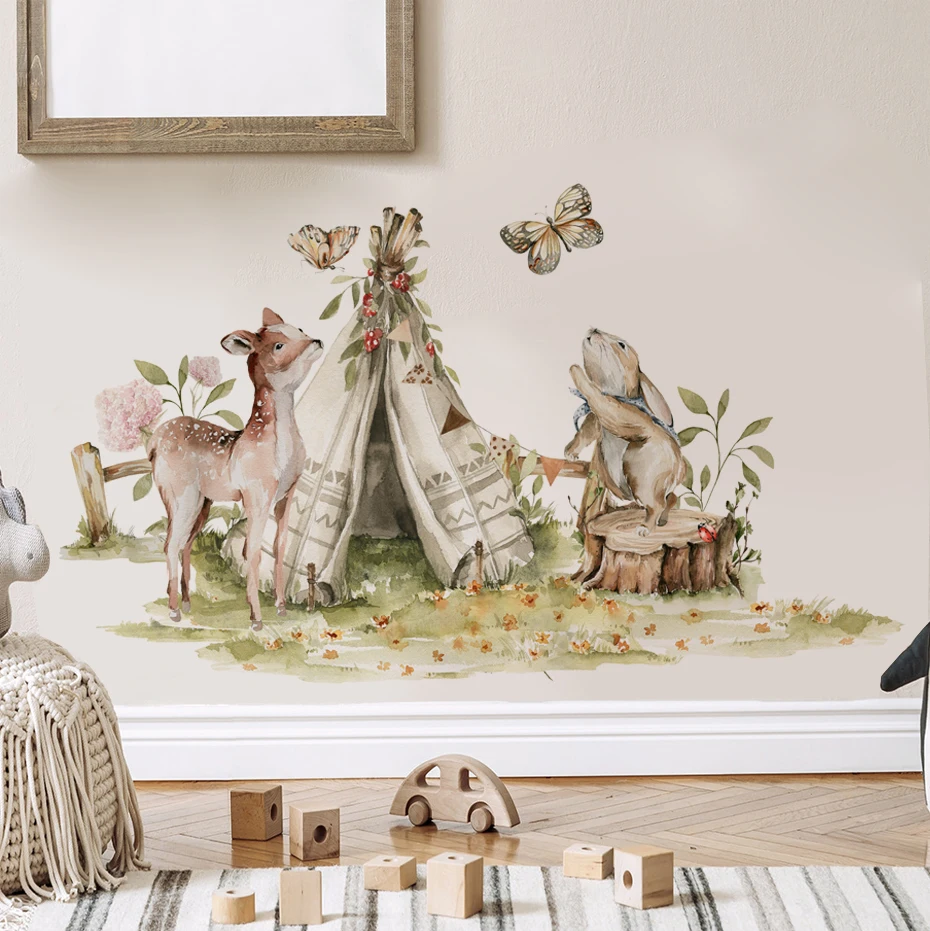 

Cartoon Rabbit Deer Animal Butterfly Wall Stickers for Children's Room Kids Room Decor Bedroom Living Room Nursery Wall Decals