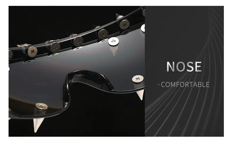 Steampunk Y2K Sonnenbrille mit großem Rahmen und Nieten für Damen und Herren, Vintage Punk Luxusmarke Designer Sonnenbrille Trend Einteilige Gläser – Detail 12