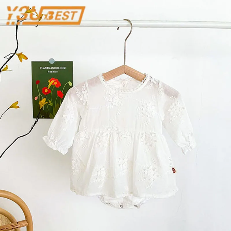 

2022 Embroidery Flower Infant Baby Girl Romper Toddler Baby Girl Jumpsuit Long Sleeves Romper Princess Baby Girl Romper Clothes