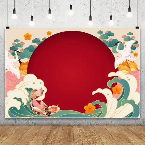 2026 Japanese New Year Backdrop Red Lantern Paper Cuttings Moire Sun Mount Fuji Cherry Blossoms Adults Portrait Photo Background