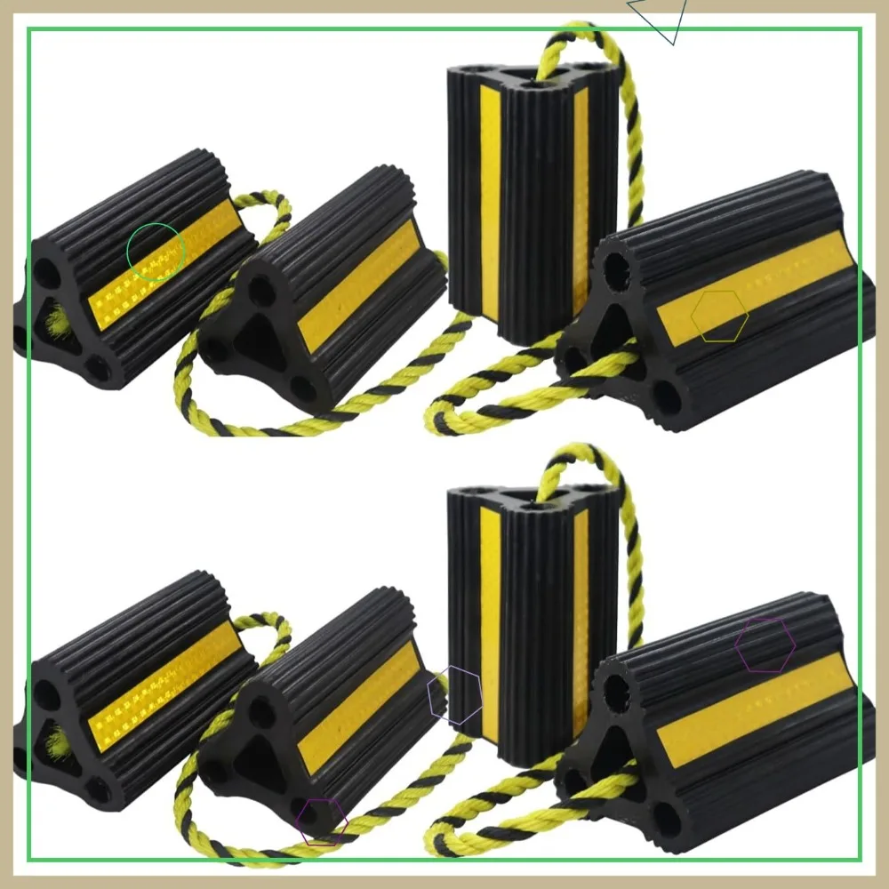 

Heavy Duty Rubber Wheel Chocks for Trailers, Trucks & Aircraft - 8 Pack with Reflective Strips