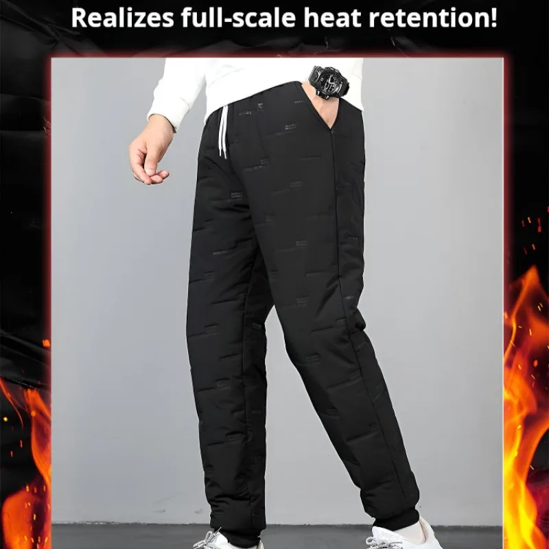 Men's Winter Thick Warm Solid Color Casual Pants Velvet Outdoor Drawstring Elastic Black Casual Pants