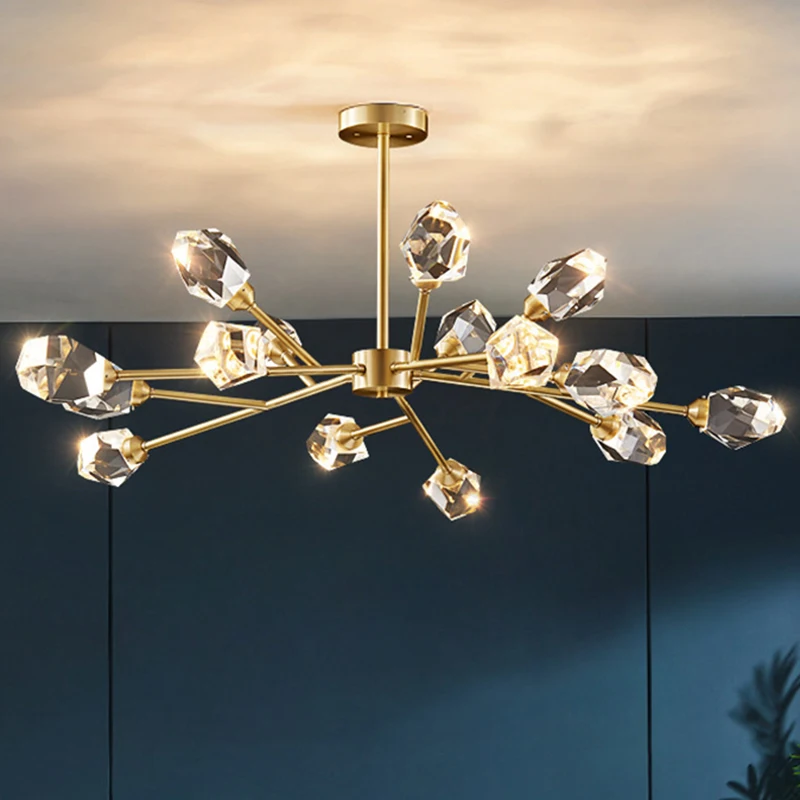 Modern Diamond Crystal Chandelier For Living Room Crystal Light Fixtures Bedroom Molecular Copper Hanging Lamp Home Decoration