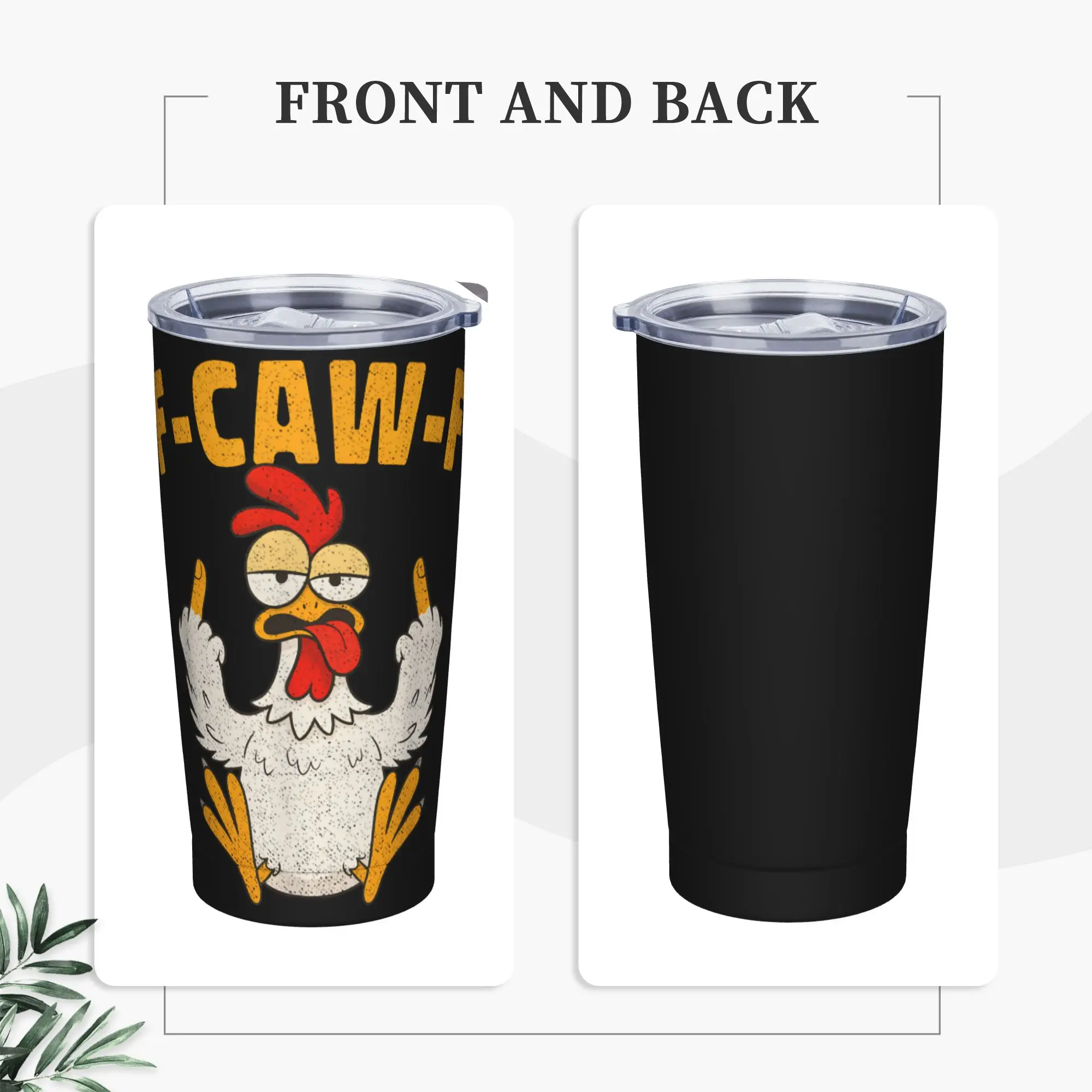 Funny F-Caw-F Chicken FCAWF Tumbler Vacuum Insulated Thermal Mug 20oz Double Wall Spill Proof Tags Coffee Cups Water Bottle view 2