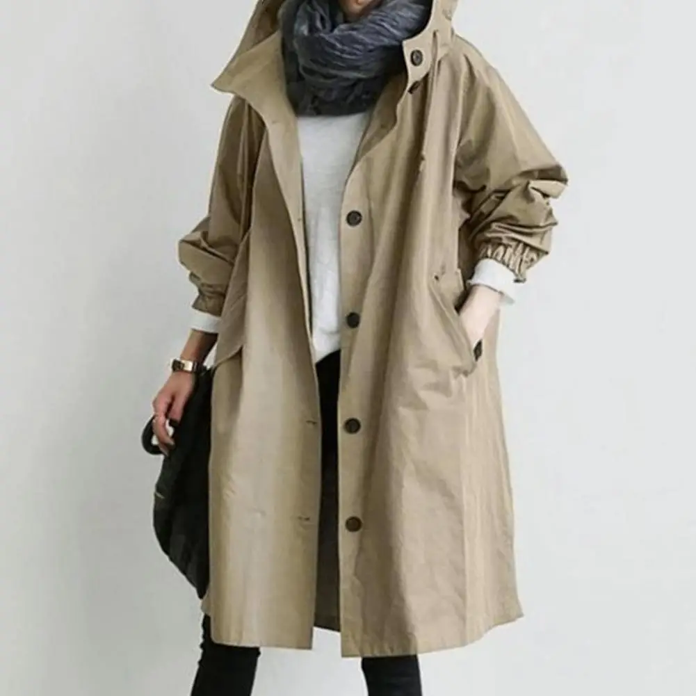 Women Trench Coats Elegant Double Breasted Ladies Outerwear Lightweight Windproof Solid Color Mid-length Jacket For Female