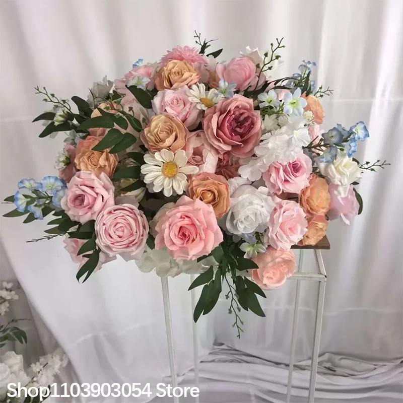 Künstliche rosa Rosen mit grünen Blättern, Deko-Blumenkugeln für Tischdekorationen, Hochzeitstisch-Accessoires, Bühnendekoration, florale Präsentation. – Detail 1