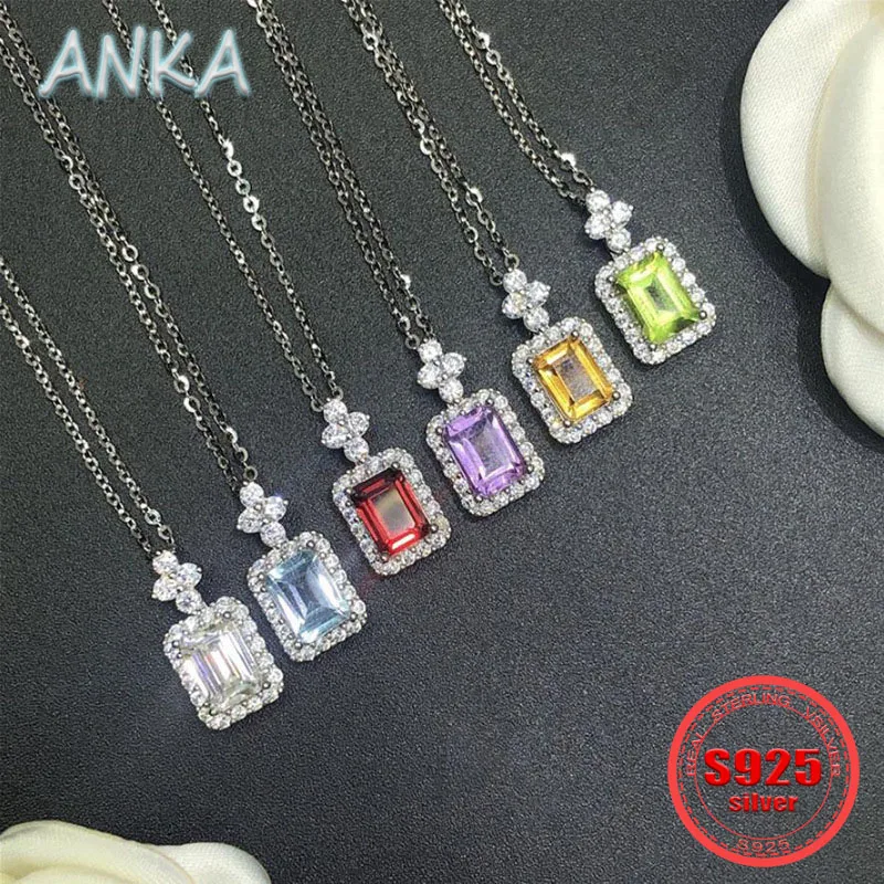 

ANKA S925 Sterling Silver Perfume Bottle Pendant Fashion colorful treasure lockbone chain colorful treasure necklace