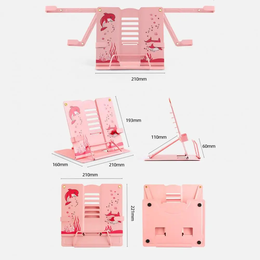 Ângulo ajustável Book Stand para crianças e adultos, Cartoon Dolphin Book Holder, Multi-Purpose Holder para crianças