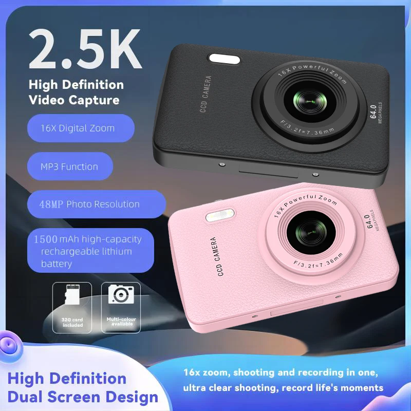 W&O Q3 Mini Digital Photo Camera 48MP 1080P 16X Zoom Child Point and Shoot Vlogging Cameras Vintage Portable Video Photocamera