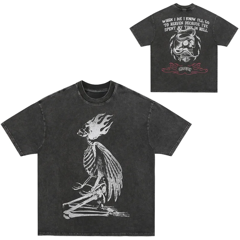

2024 Summer Hot Sale Brand Retro Motorcycle Short Sleeve 100% Cotton Men's and Women's Street Hip Hop Washed Print T-shirts