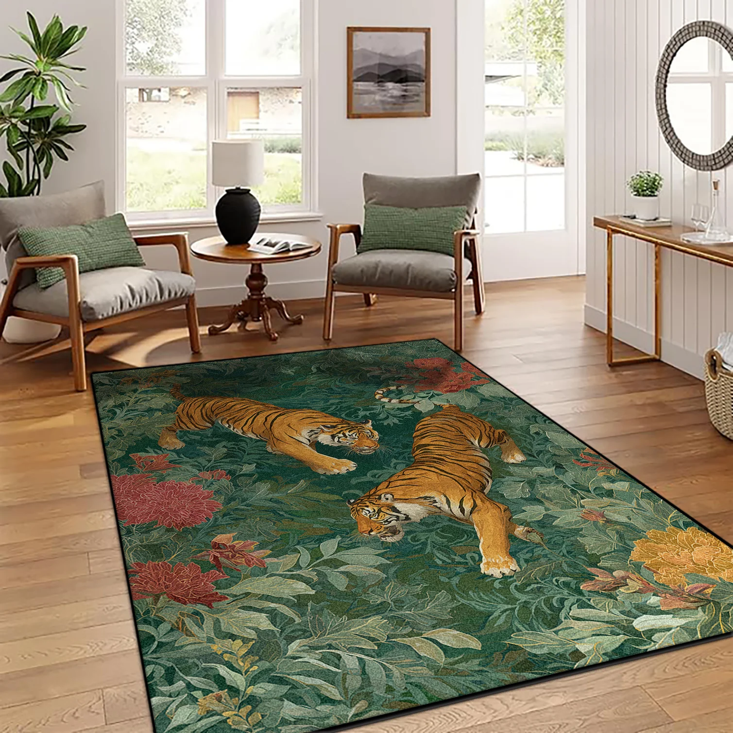 Chinese Style Retro Tiger Pattern Living Room Carpet Oriental Classical Decoration Lounge Sofa Rug Bedroom Non-slip Washable Mat view 2