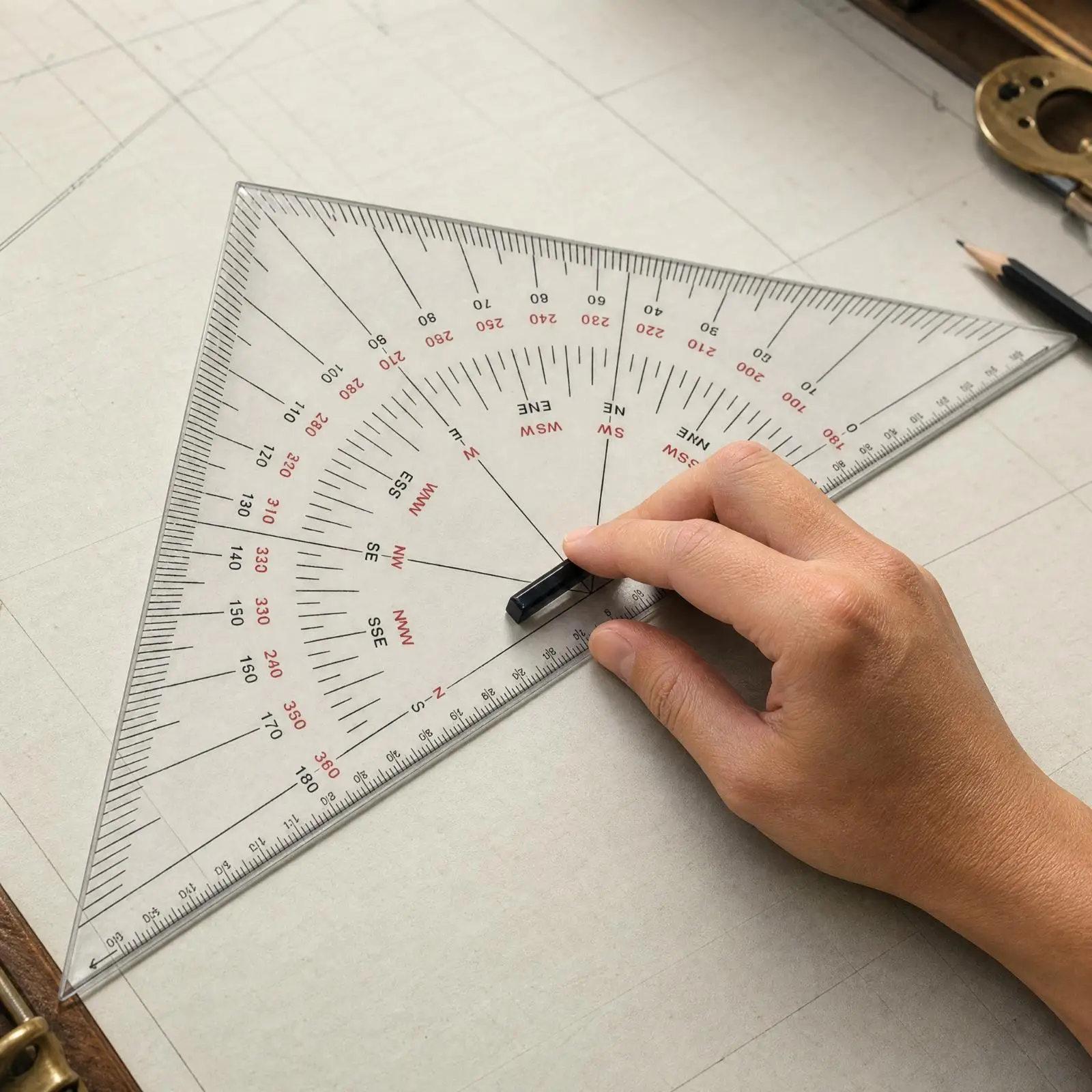 Transparent Chart Plotting Ruler Triangle Shape Acrylic Measuring Tool for Sea Navigation Drawing