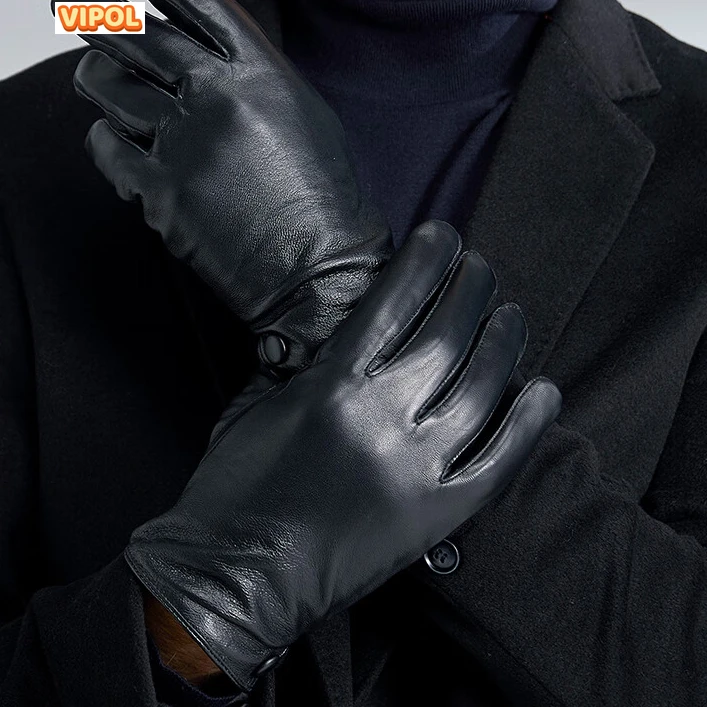 Leather Gloves for Men,Winter Sheepskin Driving Riding Gloves Cashmere Lined  black gloves