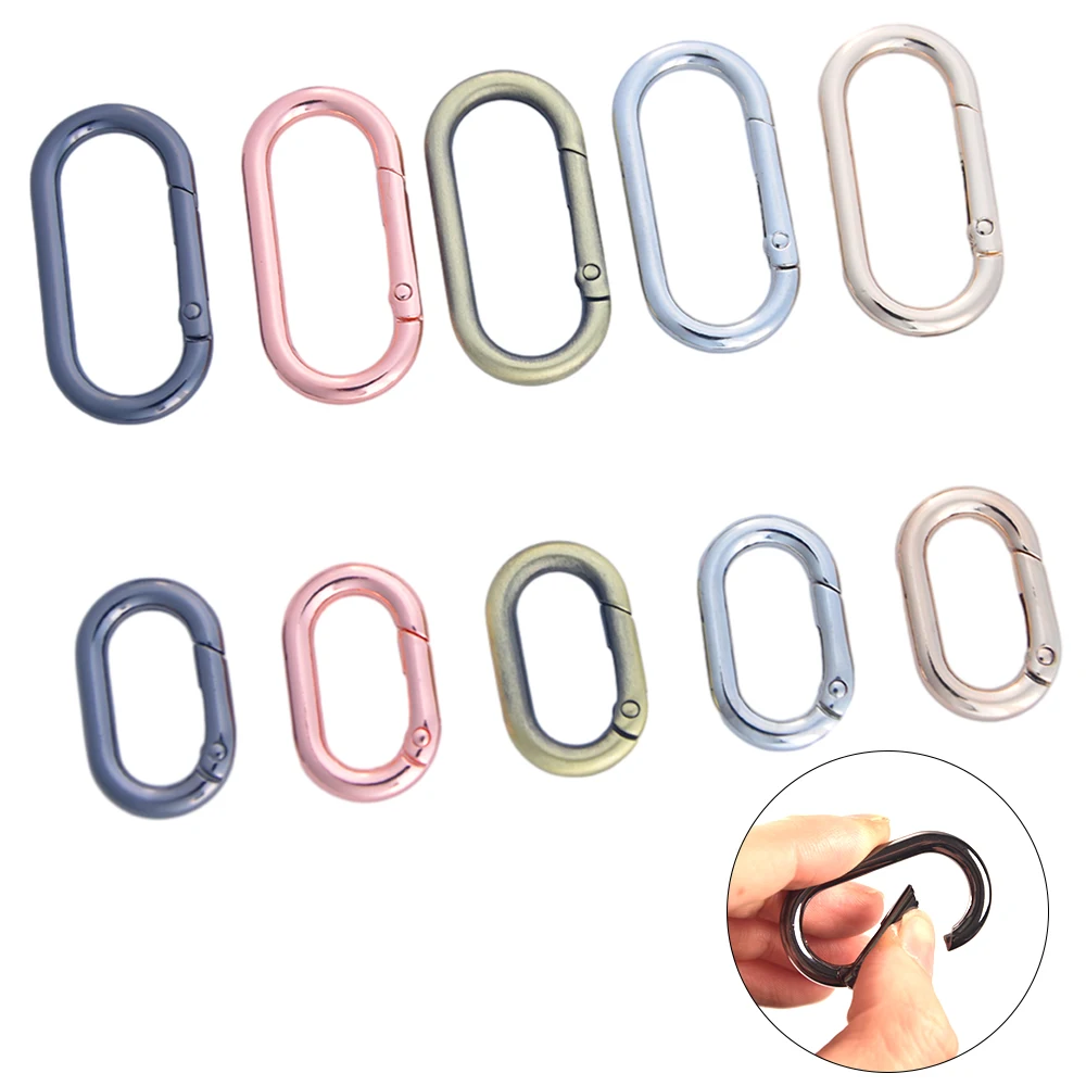 5pcs Metal Oval Ring Spring Clasps for DIY Jewelry Open Round Carabiner Keychain Bag Clips Hook Dog Chain Buckles Connector