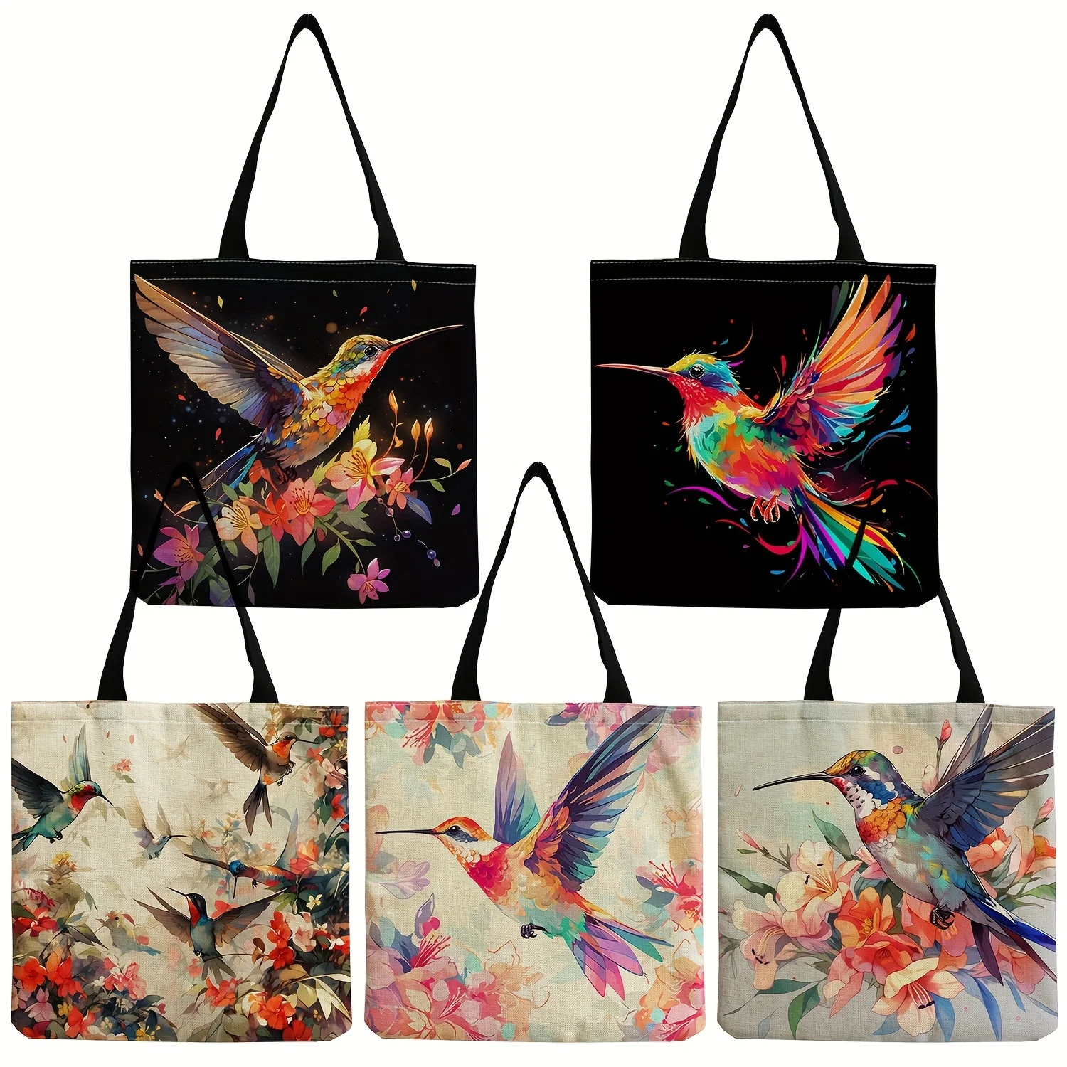 Cute Flower Hummingbird Printed Tote Bag for Women Large Capacity, Easy To Carry, Perfect for Travel, Beach, and Shopping