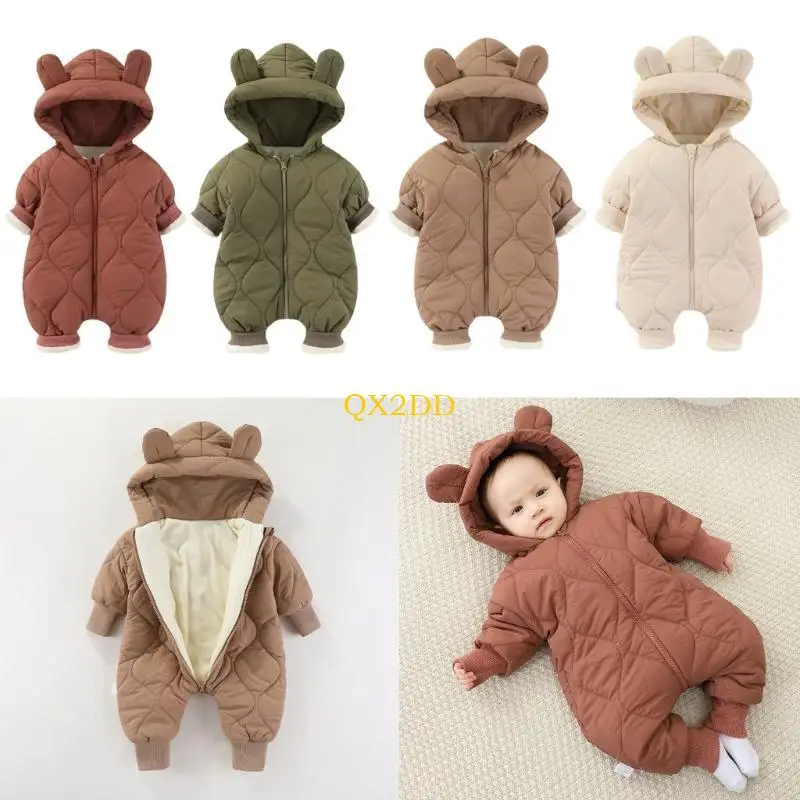 

QX2D Autumn Winter Coat Baby Jumpsuit Long Sleeve Hooded Jumpsuit Newborns Warm Outfits Boys Girls Romper Snowsuit