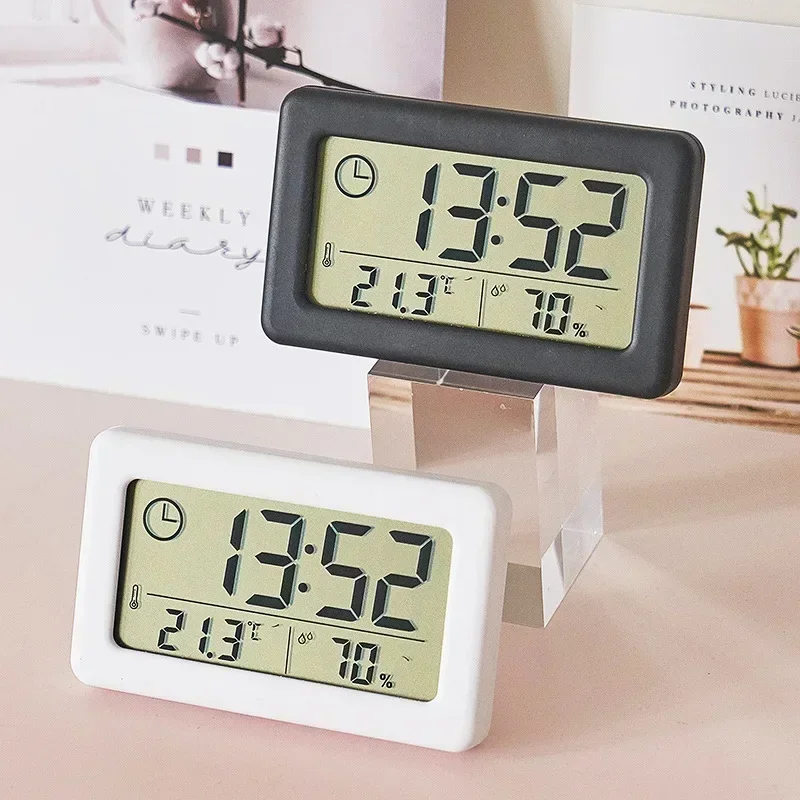 Digital Clock 12/24 Hours Battery Powered Timer Thermometer Hygrometer Displays Portable Desktop Stand and Wall Mount Both Ways