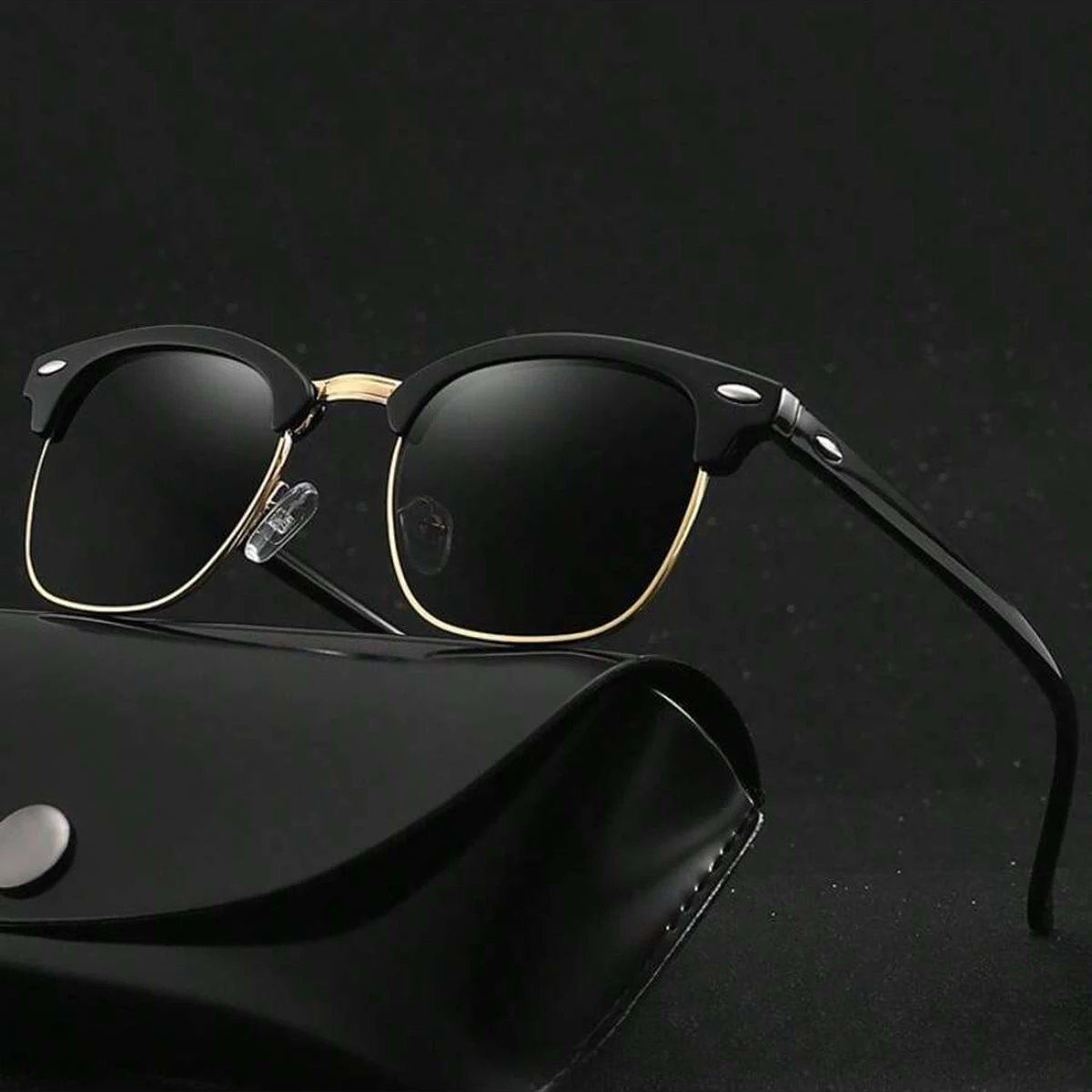 Classic Sunglasses Retro Rice Nail Half Frame Sunglasses Fashion Color Film Reflective Glasses Flat Glasses