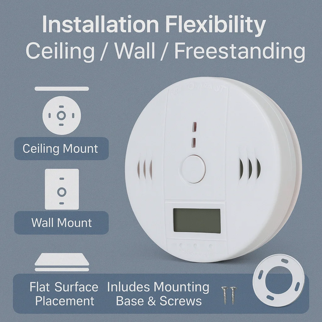 

Электрохимическая сигнализация CO с ЖК-дисплеем, монитором угарного газа в реальном времени, питанием от батареи, звуковое оповещение 85 дБ