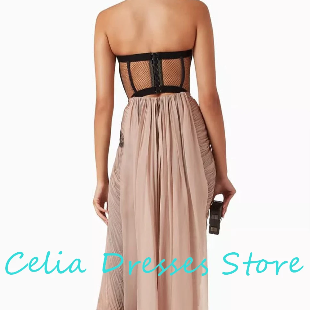 Customized  Classic Pure Chiffon Bone Evening Dress Sexy Sleeveless and Sweetheart with Open Back Robe de soirée for La