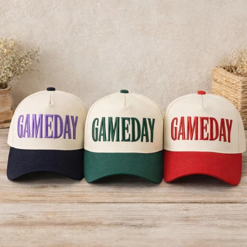 1pc Gameday 3D Puff Vintage Trucker Hat Puff Gameday Trucker Hat,Embroidered Puff Print, Team Hat,Football Mom Hat,Stitches Hat
