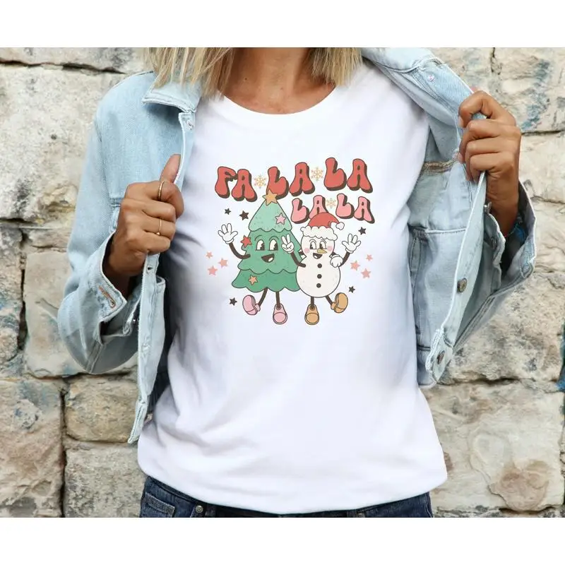 فا لا شجرة عيد الميلاد تي شيرت ريترو خمر ثلج مضحك #1