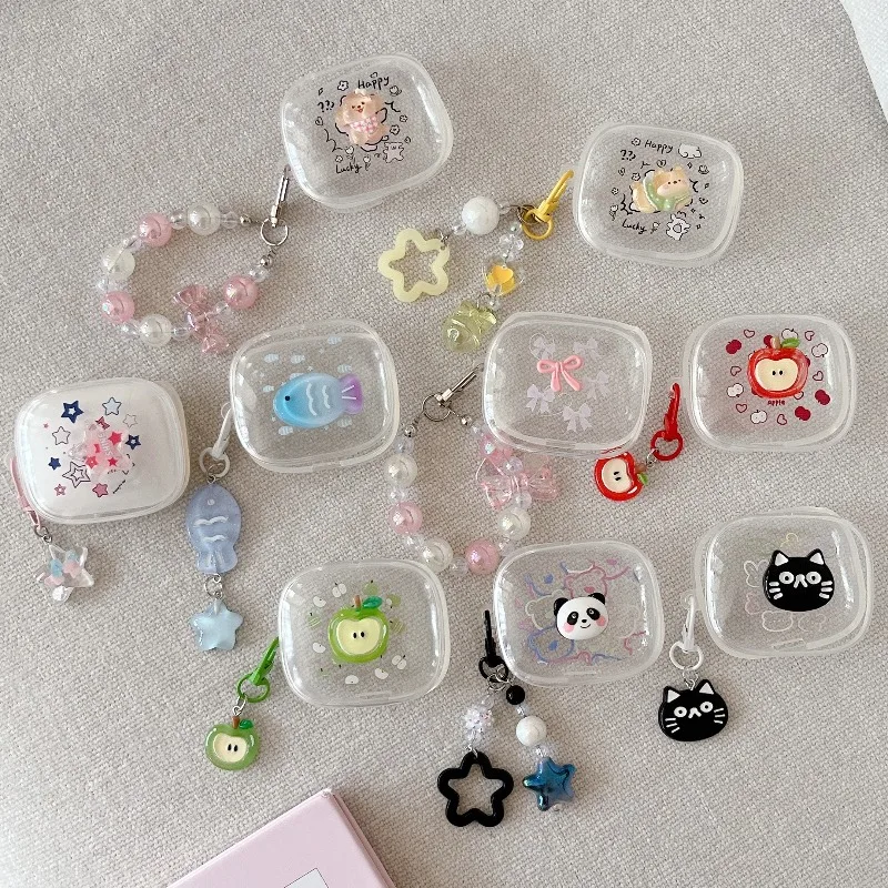 

Case for Redmi Buds 6S Buds 5 Cartoon Cute Panda Puppy Stars TPU Earbuds Anti-Scratch Protective Cover Sleeve with Pendant Chain