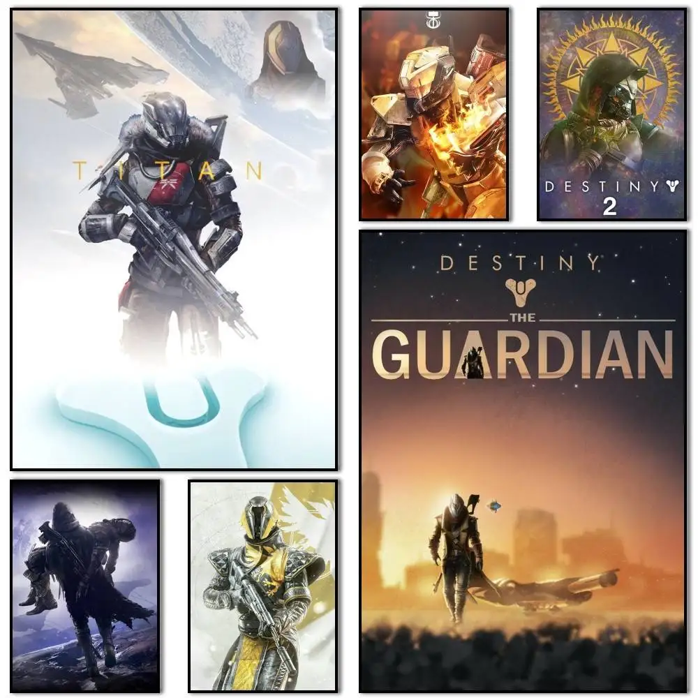 Póster autoadhesivo de Titan x Hunter Game D-Destiny 2, pegatina de papel impermeable, decoración de pared para cafetería, Bar, habitación