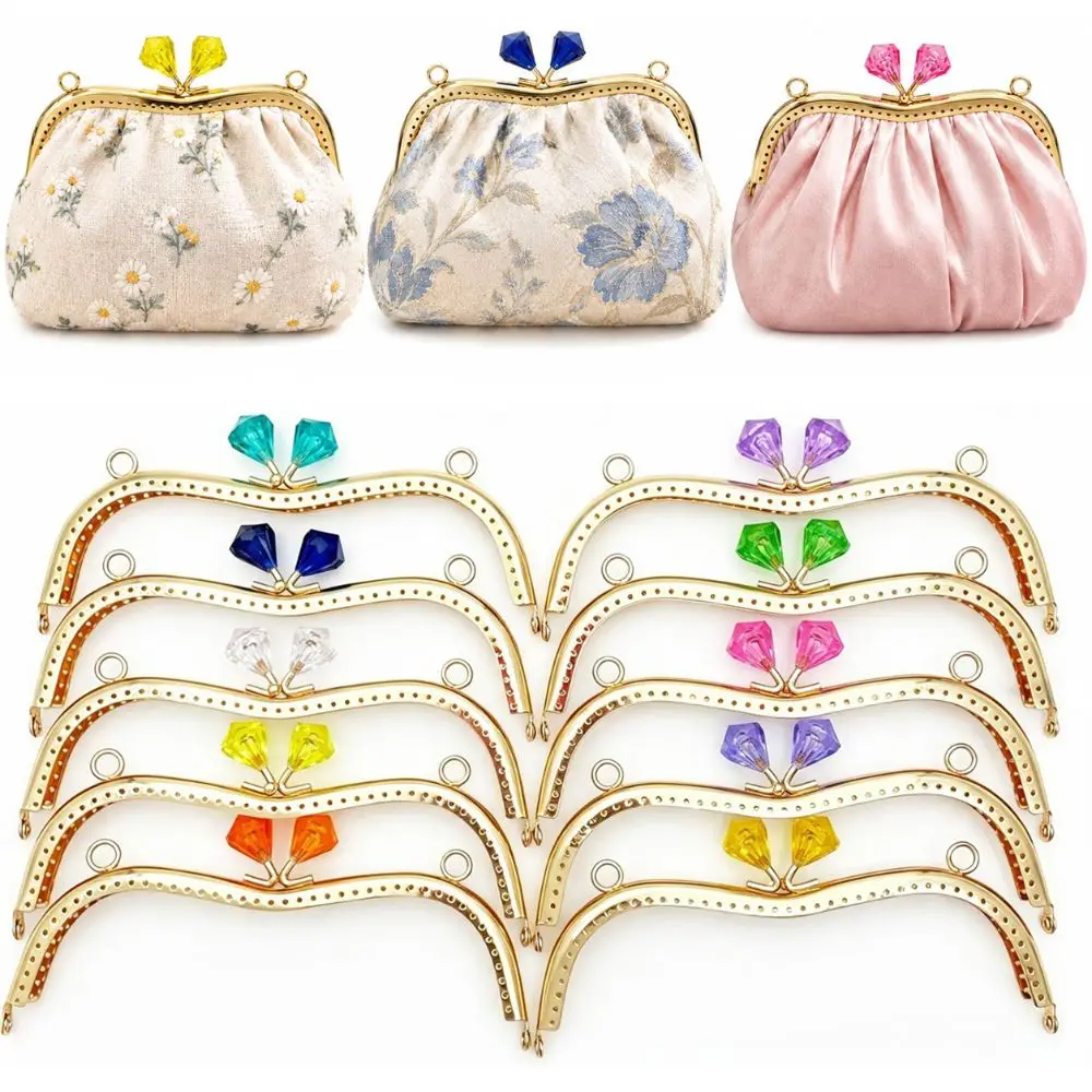 DIY Iron Metal Purse Frame Gold Arc Shape Bag Hardware Rhinestone Head Clutch Frame Hand Sewing
