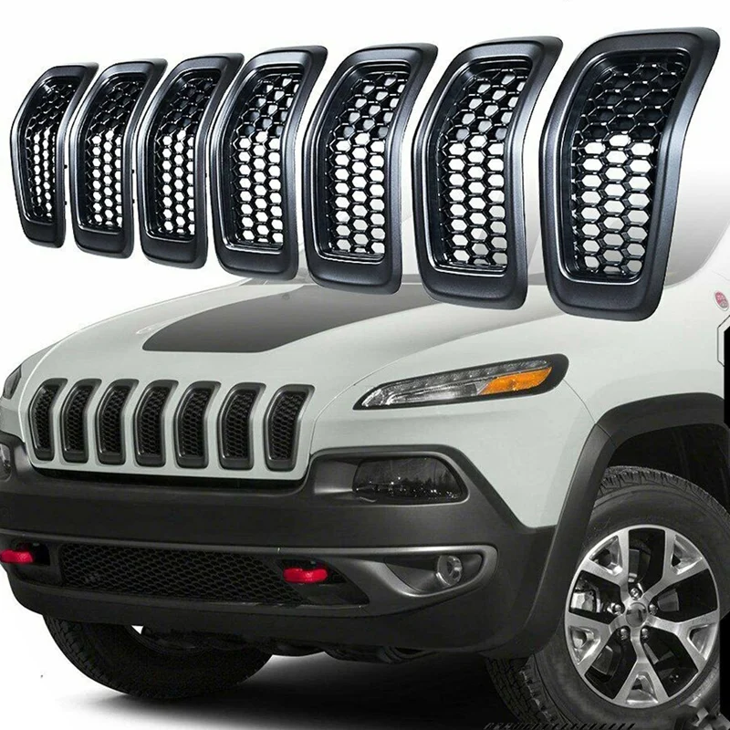 

NEW-7Pcs Car Front Grille Assembly Compatible For Jeep Cherokee 2014-2018 Part Number:6CY39XS9AC