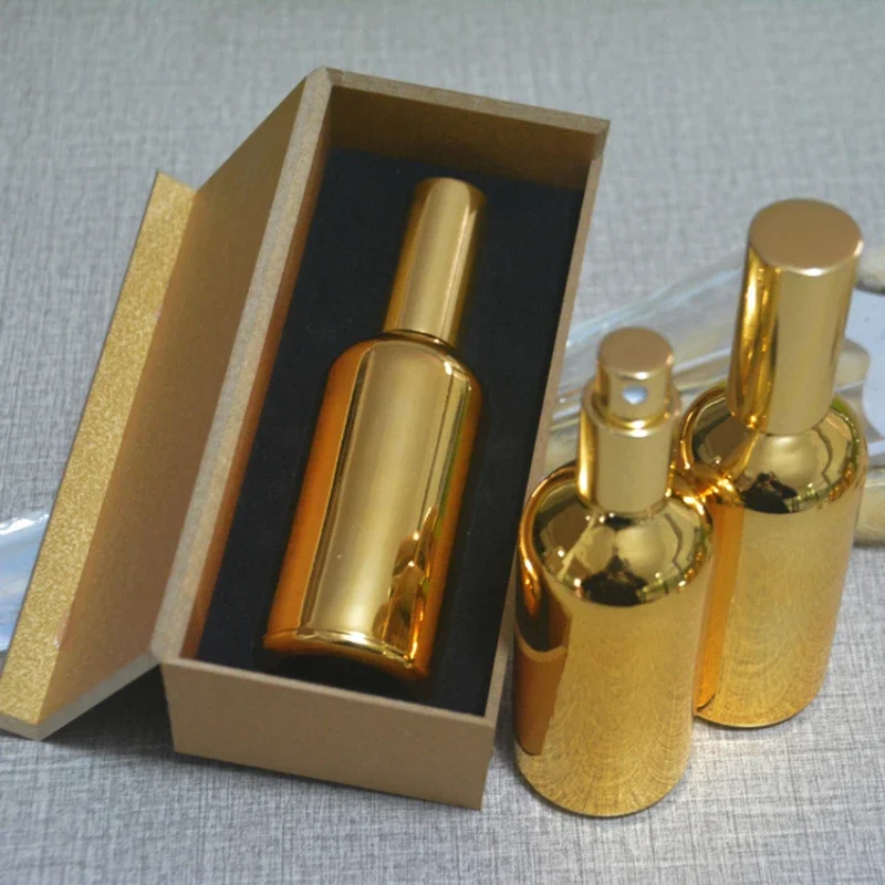 4pcs 100ml High temperature gold plated atomiser spray bottle With wooden box,empty refillable glass bottle, perfume subpackage