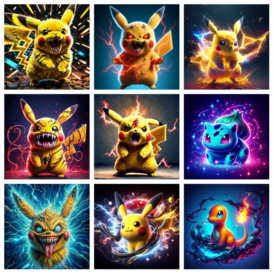 Dibujos de Pokémon: ¿Qué tan buena es esta pintura de diamantes de estilo gótico con Pikachu, Charmander y Bulbasaur?