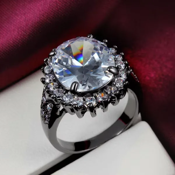 new women black gun ring with large white blue red pink stone princess wedding ring fashion gift party for women Distribution