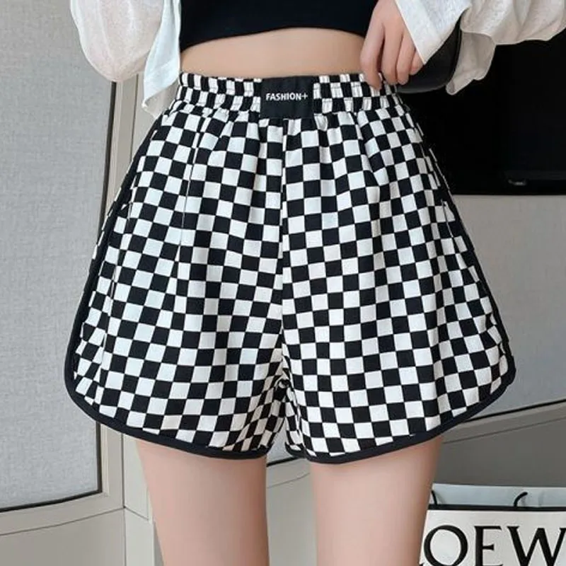 Korean Fashion Elastic High Waist Printing Shorts Women's Clothing Summer All-match Loose Wide Leg Spliced Shorts For Female