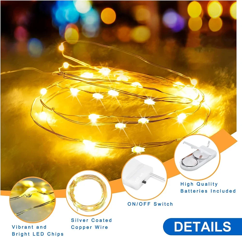 6 Pack Fairy Copper Wire String Lights 2M 20 Led Starry Firefly Lights Christmas Lamp DIY Mason Jar Decor Wedding Party Garlands