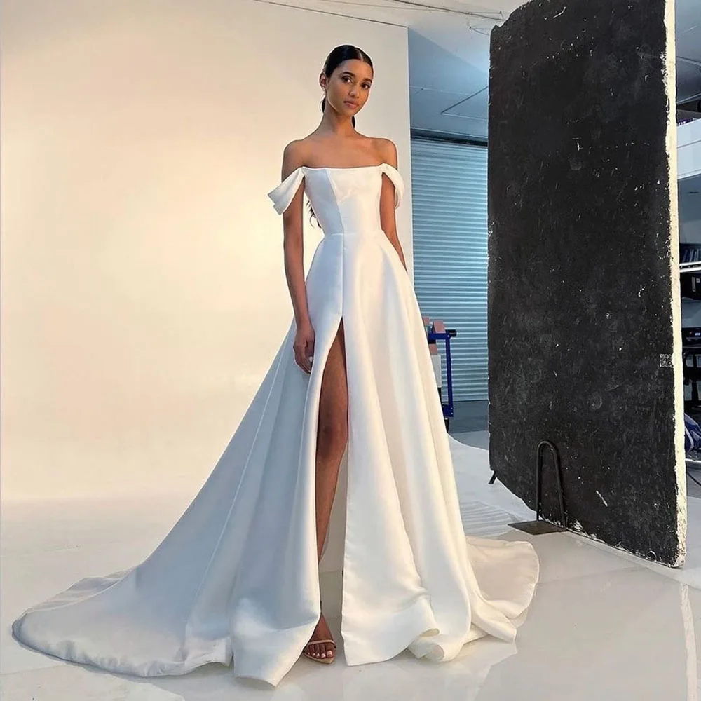 

Msikoods 2024 Women Wedding Party Dress Off The Shoulder Sexy Side Split Custom made Bride Dress Engagement Banquet Party Dress