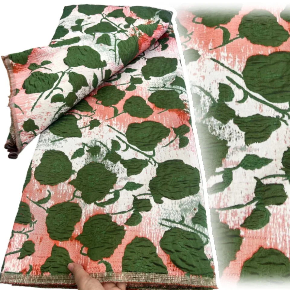 

2025 Высококачественная зеленая парча, жаккардовая нигерийская парчовая ткань, тюль, кружевная африканская кружевная ткань для свадебного платья CC1363