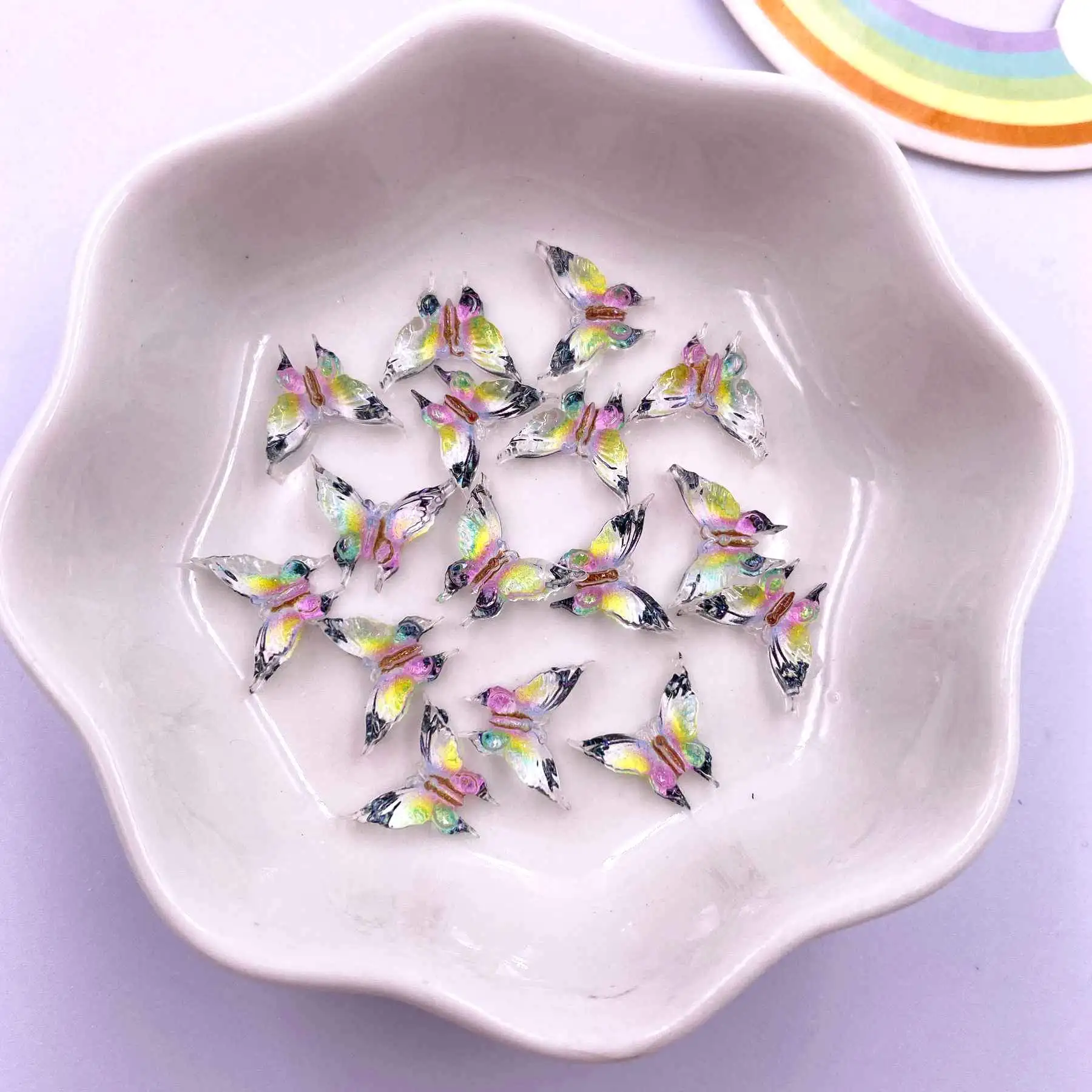 30pcs Resin Colorful Mini Cute Crystal Butterfly Nail Art Flatback Rhinestone Appliques DIY Wedding Scrapbook Decor Crafts SL786