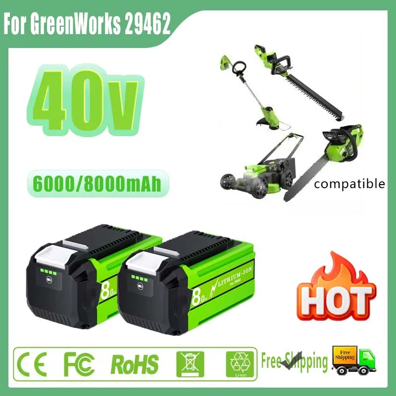 Für Greenworks 40V 6000mAh Lithium-Akku 8000mAh 29482 29462 29472 20202 27062 Wiederaufladbare Batterien Rasenmäher Elektrowerkzeuge