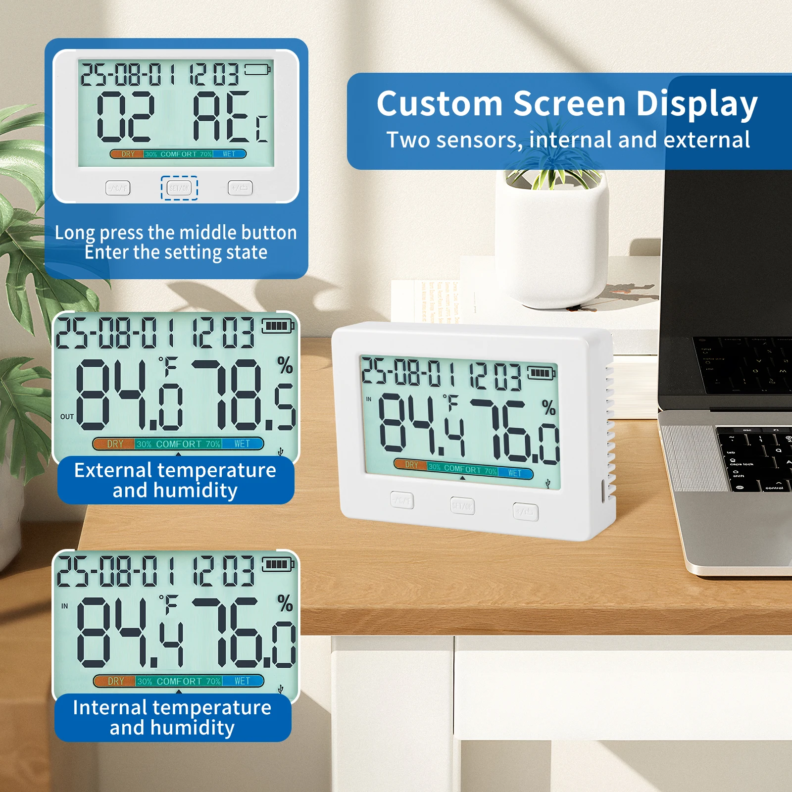 Registrador de temperatura y humedad USB TW21, dos sensores, descarga de datos, procesamiento de datos de alarma de alta y baja temperatura