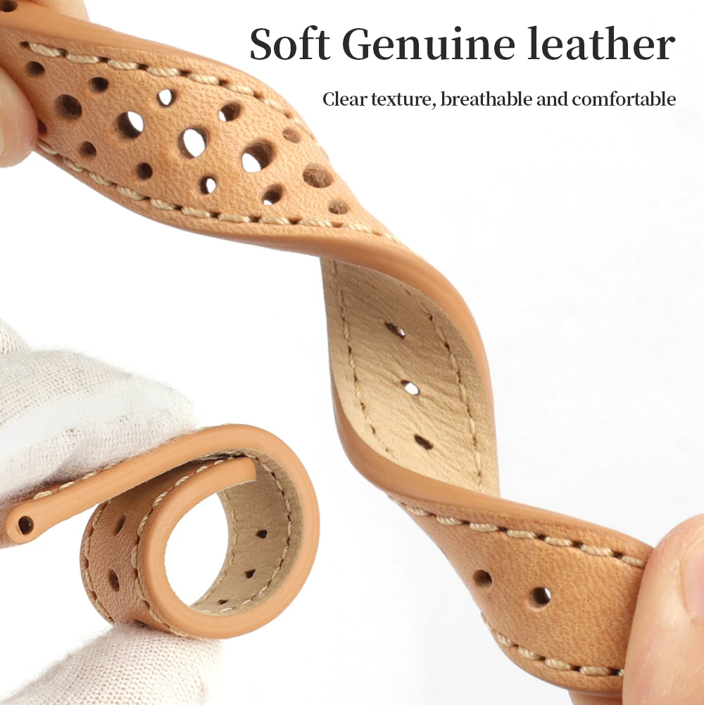 Genuine Leather Breathable Porous Watch Band 18mm 19mm 21mm 20mm 22mm Vintage Cowhide Watch Strap Replacement Bracelet Belt
