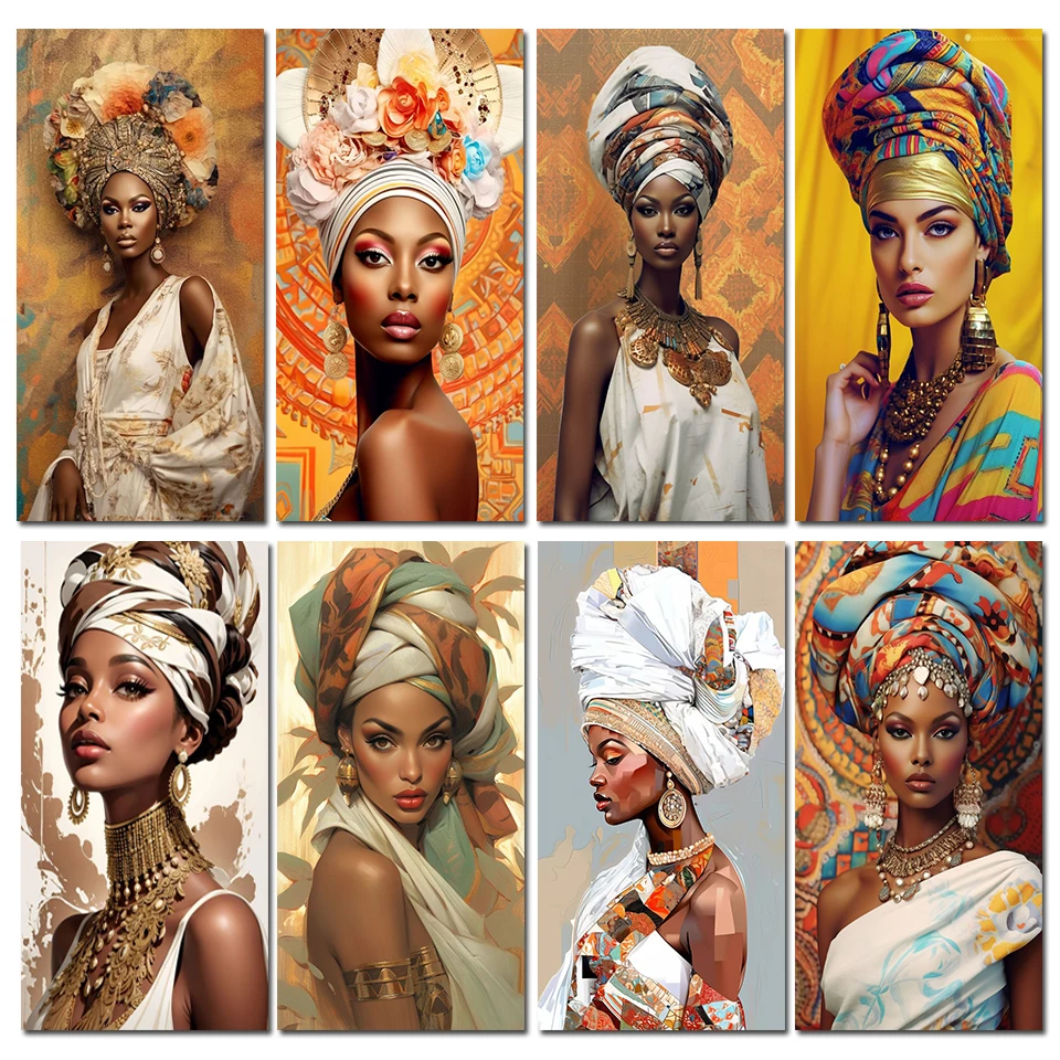 Large Szie African Women 5d DIY Diamond Painting Full Square Round Diamond Mosaic Cross Stitch Fantasy Portrait New Home Decor