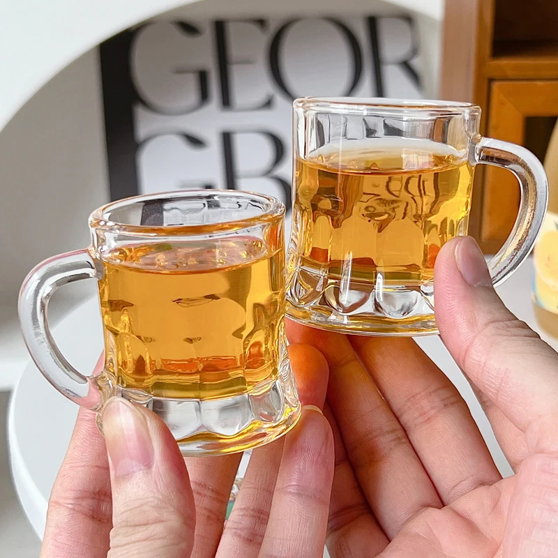 1PC 2oz Beer Cup Small Handle Plastic Whisky Mini For Party Mug Glass Barware Kitchen Dining Bar Home Garden Decoration