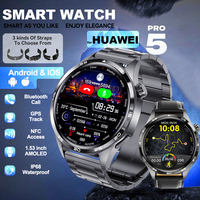 For Huawei 5 NFC Smartwatch 1.53'' AMOLED HD Display Bluetooth Call GPS Sports Compass Heart Rate Smartwatch For Men Watch 5 Pro