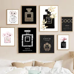 Fashion Luxury Coco Perfume Bottle Canvas Painting Nordic Flower Poster Print Wall Picture Modern Girl Room Decor Quadro Cuadros