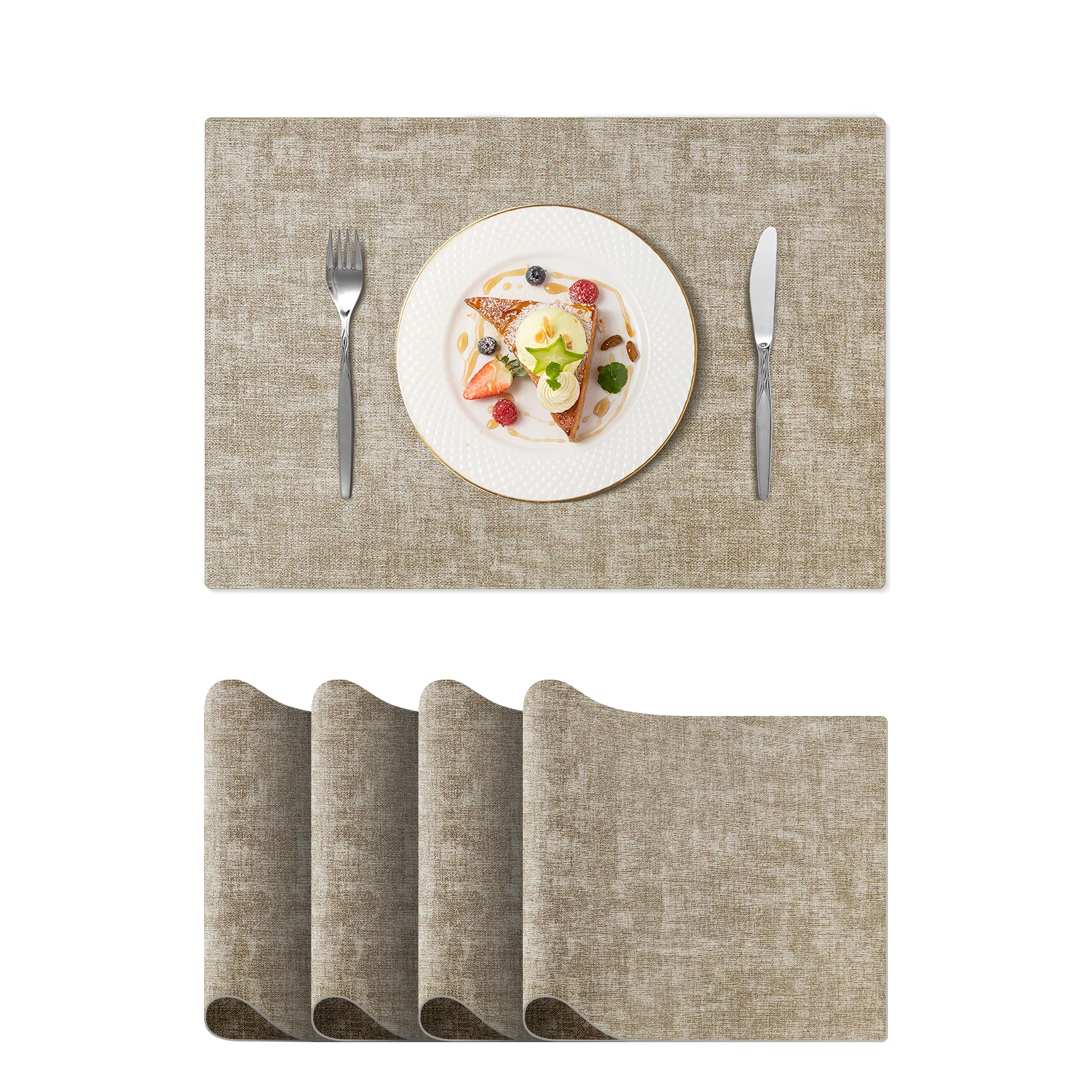 

17 in. x 11.8 in. Leather Heat Resistant Off White Table Placemats for Indoor and Outdoor, Set of 4 For US