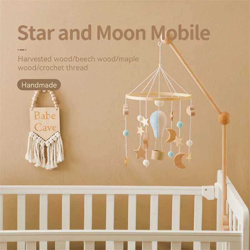 Baby Crib Mobile Wooden Bed Bell Rattle Toy Soft Felt Hot Air Balloon Wind Chime Pendant Newborn Comfort Bed Bell Toys Baby Gift