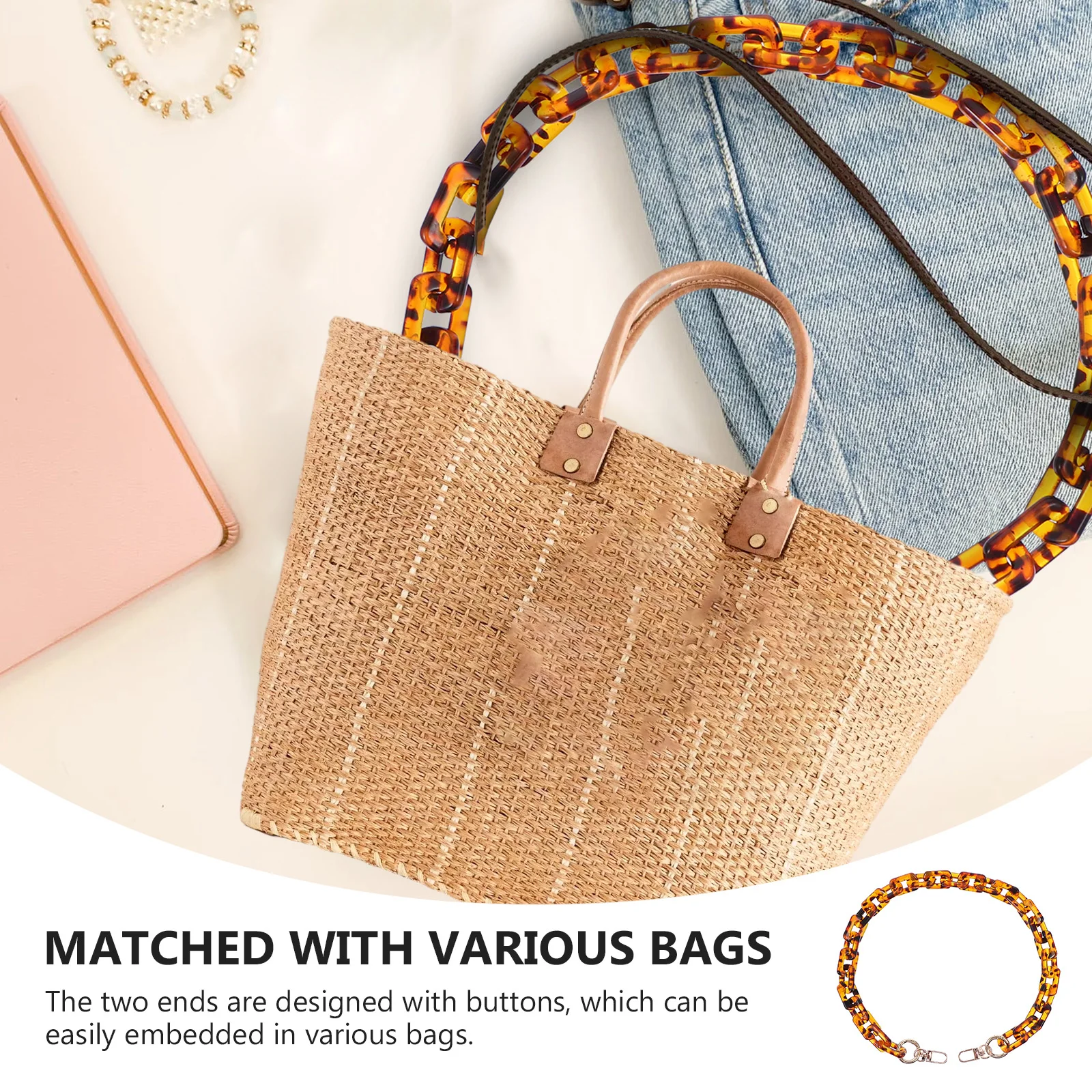 

1 pc Leopard Resin Vintage Chain Replacement Acrylic Chain Practical Bag Decor Creative Diy Prop Versatile Bag Accessory