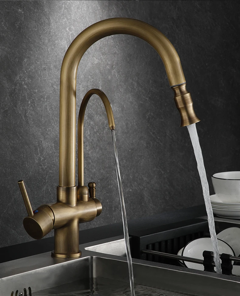 Antique Touch Kitchen Faucet Quality Brass Hot Cold Water Tap Antique Pull Out Kitchen Mixer Tap Smart Sensor Kitchen Faucets