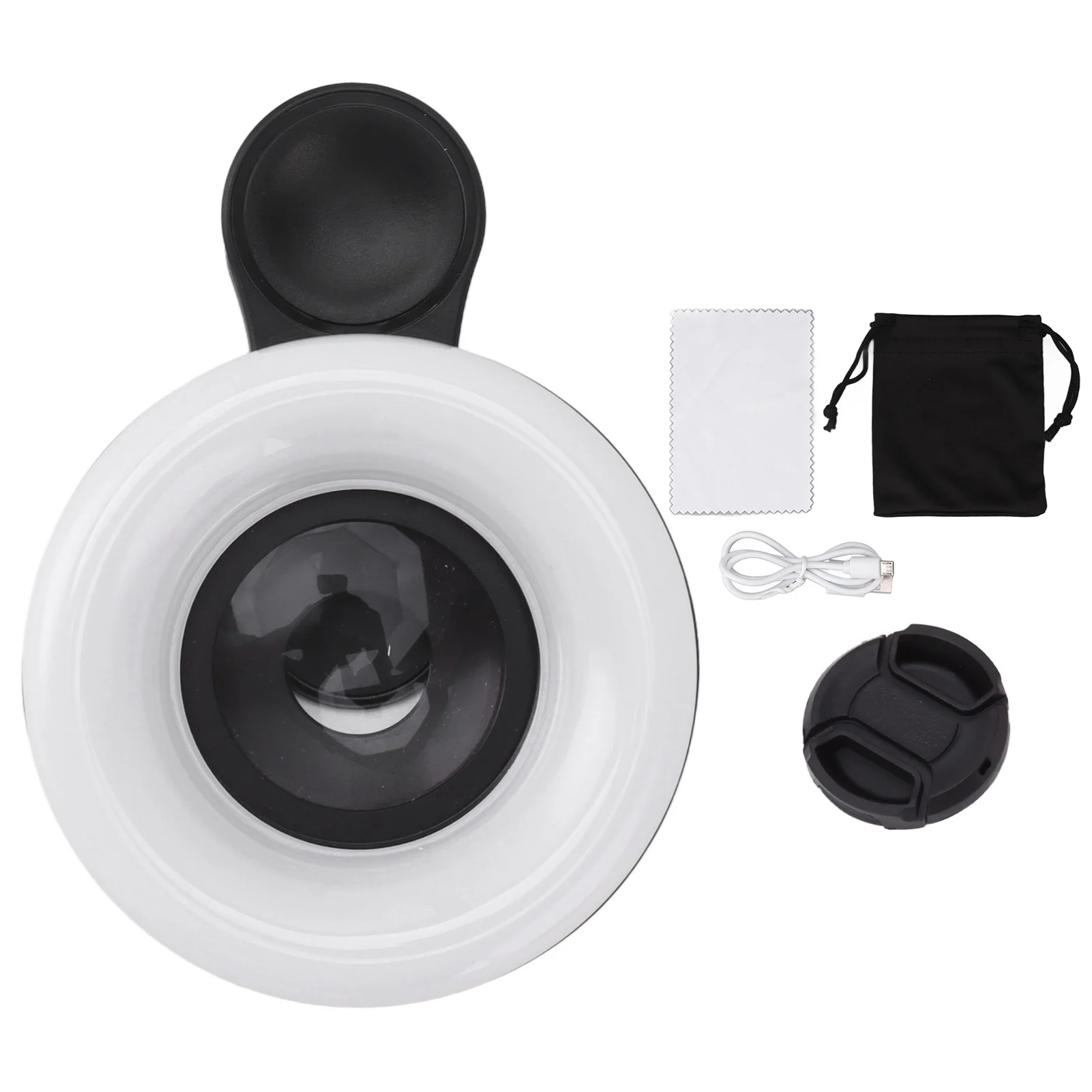 

Phone Camera 15X Macro Lens with Mini Clip Ring Light 2800 to 6500K Phone Ring Fill Light Lens for Photography Video